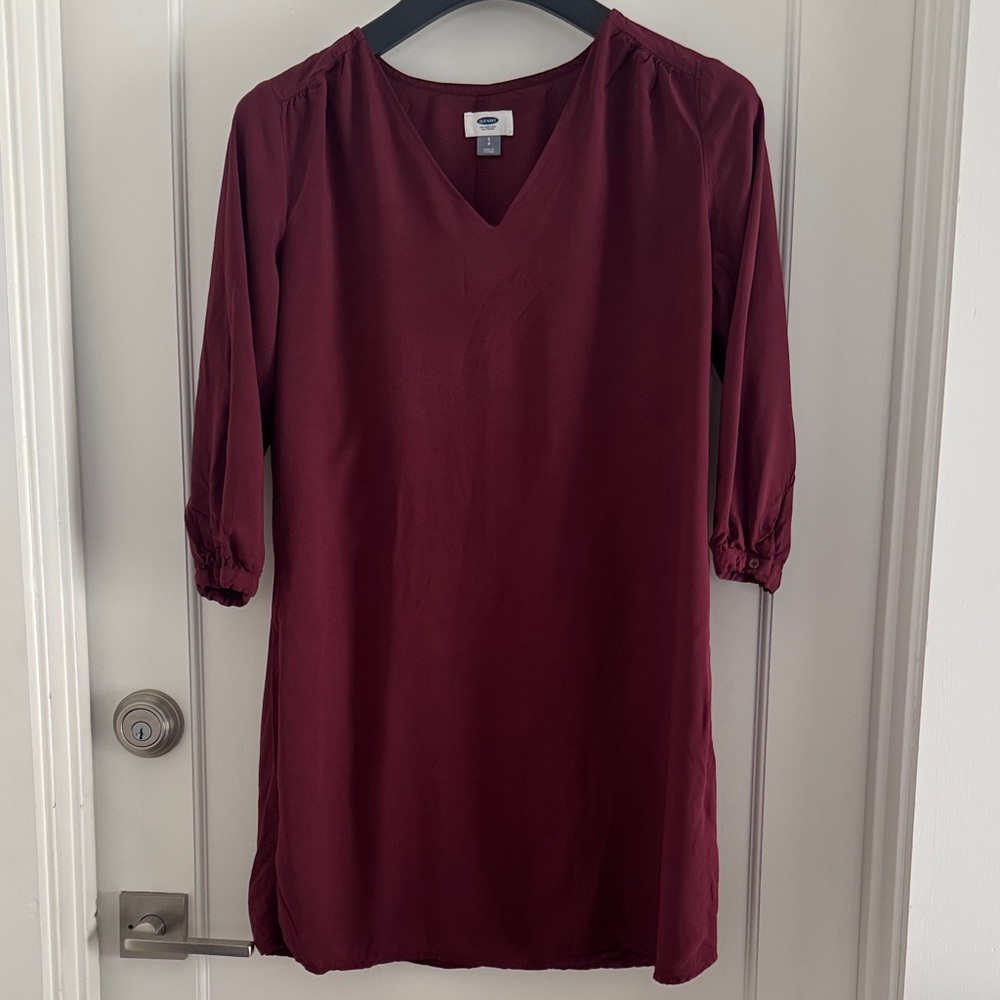 Old Navy Wine V-Neck Long Sleeve Shift Dress -SP